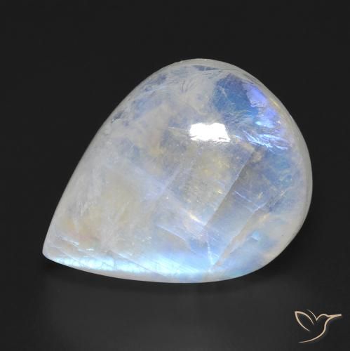 12.94ct Natural Branco azulado Pedra da Lua Arco-Íris, Formato de pêra, Transparente