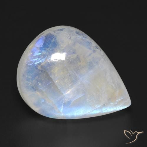 Pedra da Lua Arco-Íris Branco azulado Natural 12.94ct, Formato de pêra, Transparente