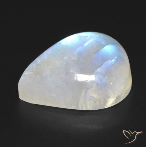Pedra da Lua Arco-Íris Branco azulado Natural 12.94ct, Formato de pêra, Transparente