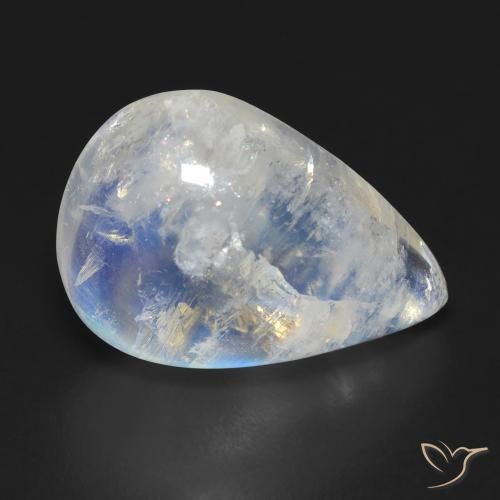 12.47ct Natural Branco azulado Pedra da Lua Arco-Íris, Formato de pêra, Transparente