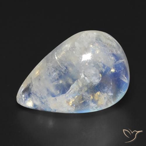Pedra da Lua Arco-Íris Branco azulado Natural 12.47ct, Formato de pêra, Transparente