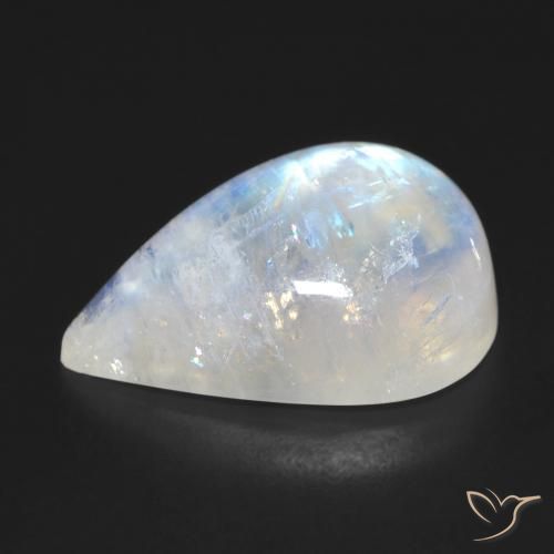 Pedra da Lua Arco-Íris Branco azulado Natural 12.47ct, Formato de pêra, Transparente