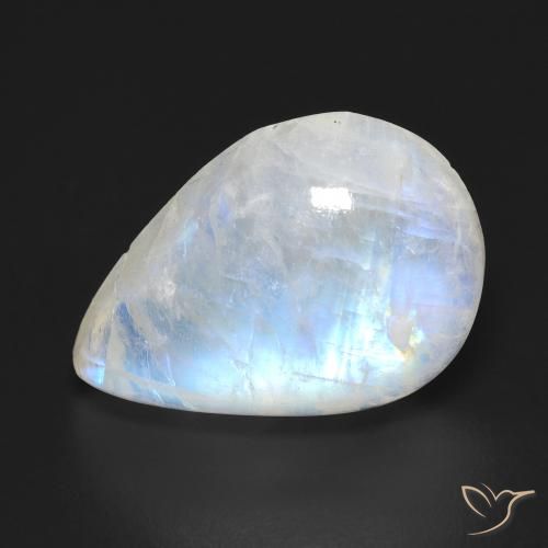 Pedra da Lua Arco-Íris Branco azulado Natural 12.07ct, Formato de pêra, Transparente