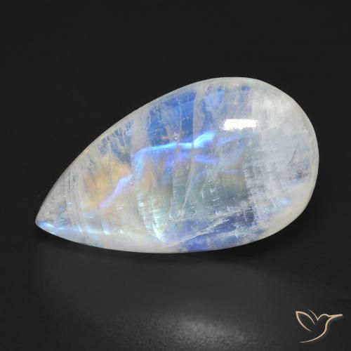 10.55ct Natural Branco azulado Pedra da Lua Arco-Íris, Formato de pêra, Transparente