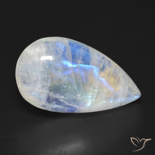 Pedra da Lua Arco-Íris Branco azulado Natural 10.55ct, Formato de pêra, Transparente