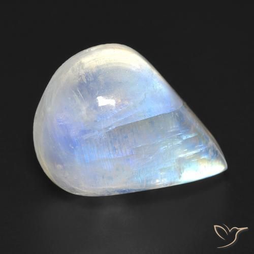 Pedra da Lua Arco-Íris Branco azulado Natural 9.93ct, Formato de pêra, Transparente