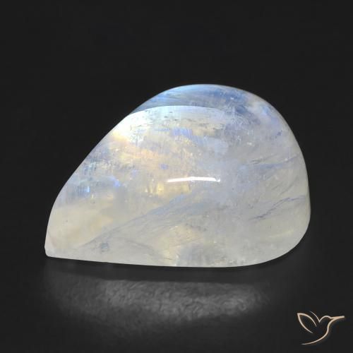 Pedra da Lua Arco-Íris Branco azulado Natural 9.93ct, Formato de pêra, Transparente