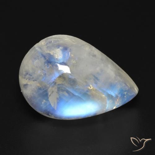 10.22ct Natural Branco azulado Pedra da Lua Arco-Íris, Formato de pêra, Transparente