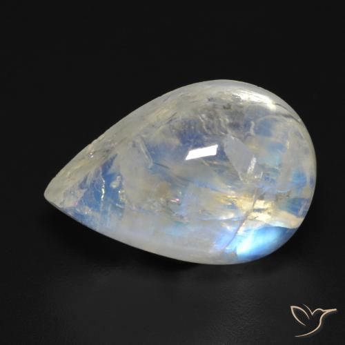 Pedra da Lua Arco-Íris Branco azulado Natural 10.22ct, Formato de pêra, Transparente