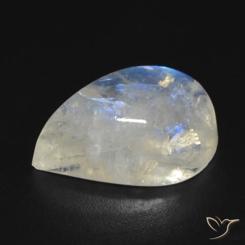 Pedra da Lua Arco-Íris Branco azulado Natural 10.22ct, Formato de pêra, Transparente