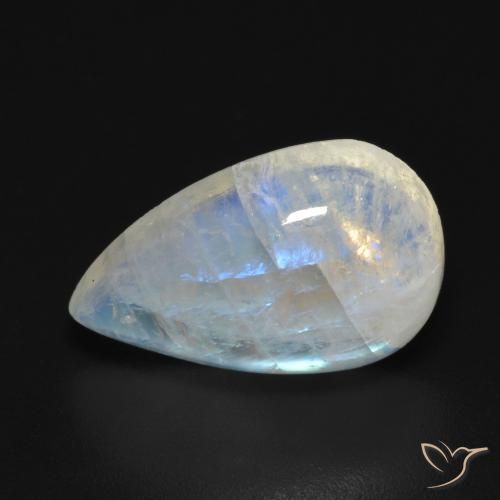 Pedra da Lua Arco-Íris Branco azulado Natural 7.30ct, Formato de pêra, Transparente