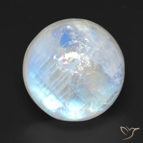 18.37ct Natural Branco azulado Pedra da Lua Arco-Íris, Redondo, Transparente