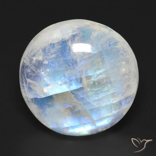 15.15ct Natural Branco azulado Pedra da Lua Arco-Íris, Redondo, Transparente
