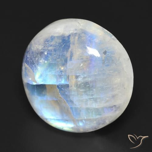 Pedra da Lua Arco-Íris Branco azulado Natural 15.15ct, Redondo, Transparente