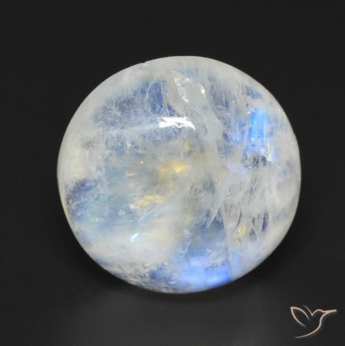 10.76ct Natural Branco azulado Pedra da Lua Arco-Íris, Redondo, Transparente