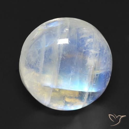 11.49ct Natural Branco azulado Pedra da Lua Arco-Íris, Redondo, Transparente