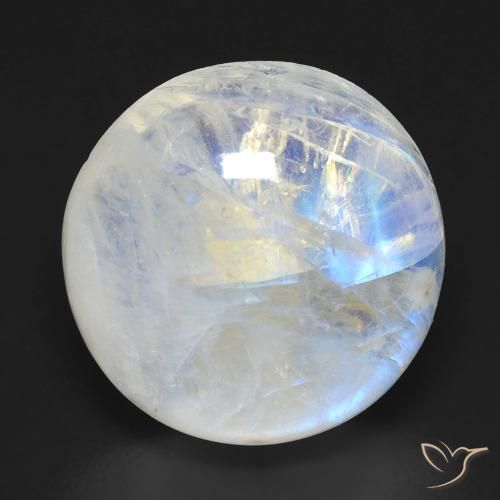 Pedra da Lua Arco-Íris Branco azulado Natural 19.04ct, Redondo, Transparente