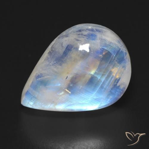 12.45ct Natural Branco azulado Pedra da Lua Arco-Íris, Formato de pêra, Transparente