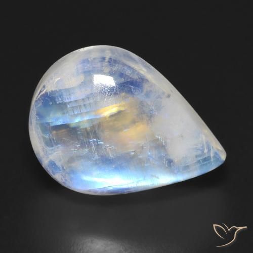 Pedra da Lua Arco-Íris Branco azulado Natural 12.45ct, Formato de pêra, Transparente