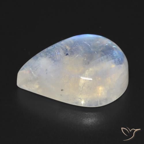 Pedra da Lua Arco-Íris Branco azulado Natural 12.45ct, Formato de pêra, Transparente