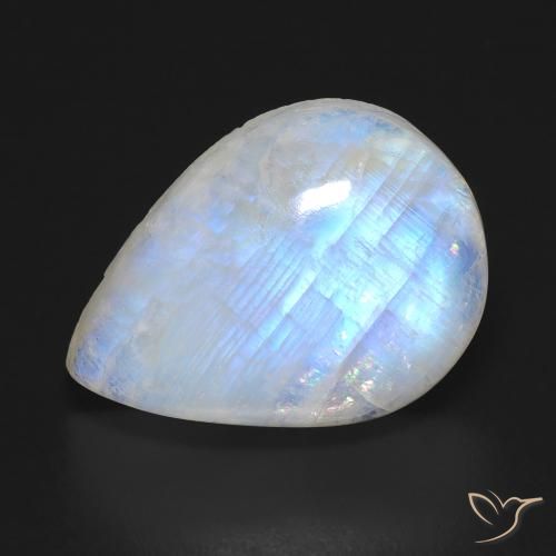 12.19ct Natural Branco azulado Pedra da Lua Arco-Íris, Formato de pêra, Transparente