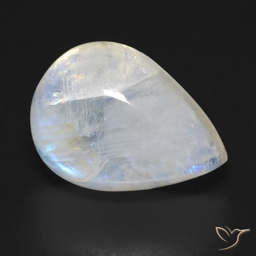 Pedra da Lua Arco-Íris Branco azulado Natural 12.19ct, Formato de pêra, Transparente