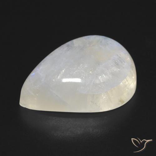 Pedra da Lua Arco-Íris Branco azulado Natural 12.19ct, Formato de pêra, Transparente