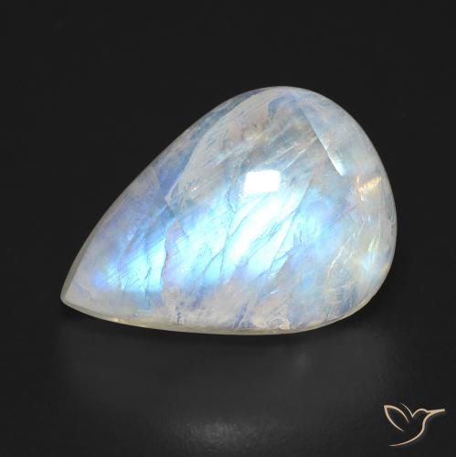 10.00ct Natural Branco azulado Pedra da Lua Arco-Íris, Formato de pêra, Transparente