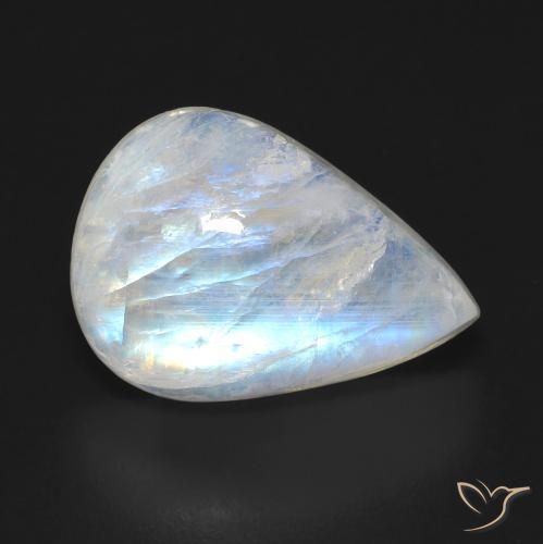 Pedra da Lua Arco-Íris Branco azulado Natural 10.00ct, Formato de pêra, Transparente