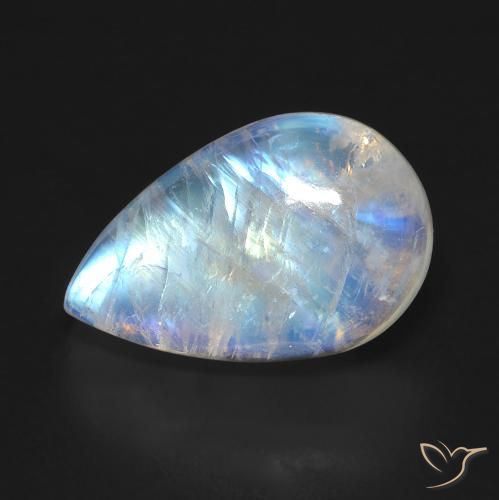 10.04ct Natural Branco azulado Pedra da Lua Arco-Íris, Formato de pêra, Transparente
