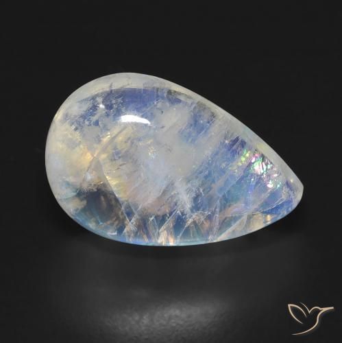 Pedra da Lua Arco-Íris Branco azulado Natural 10.04ct, Formato de pêra, Transparente