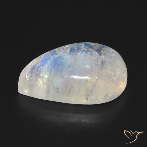 Pedra da Lua Arco-Íris Branco azulado Natural 10.04ct, Formato de pêra, Transparente