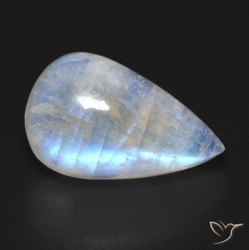 Pedra da Lua Arco-Íris Branco azulado Natural 11.21ct, Formato de pêra, Transparente