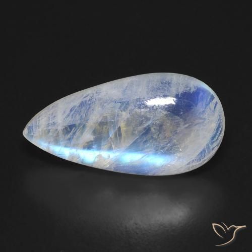 6.10ct Natural Branco azulado Pedra da Lua Arco-Íris, Formato de pêra, Transparente