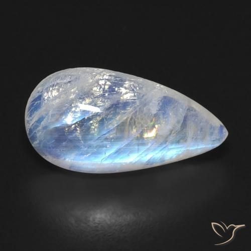 Pedra da Lua Arco-Íris Branco azulado Natural 6.10ct, Formato de pêra, Transparente