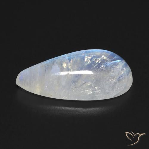 Pedra da Lua Arco-Íris Branco azulado Natural 6.10ct, Formato de pêra, Transparente