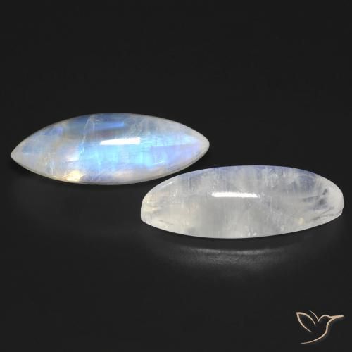 Pedras preciosas de Pedra da Lua Arco-Íris Branco azulado natural de 18.77 ct, Marquesa, Transparente