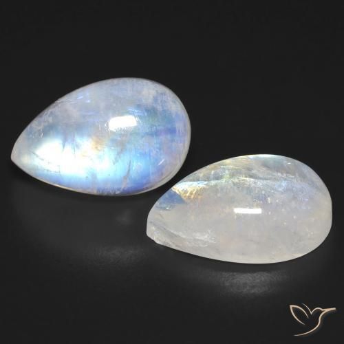 Pedras preciosas de Pedra da Lua Arco-Íris Branco azulado natural de 18.38 ct, Formato de pêra, Transparente
