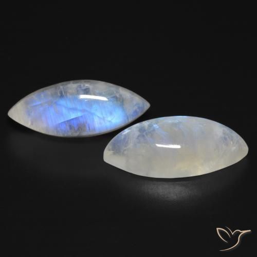 Pedras preciosas de Pedra da Lua Arco-Íris Branco azulado natural de 17.95 ct, Marquesa, Transparente