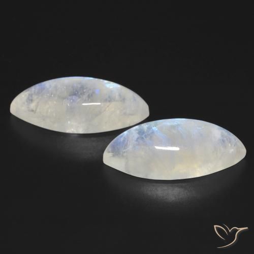 Pedras preciosas de Pedra da Lua Arco-Íris Branco azulado natural de 17.95 ct, Marquesa, Transparente