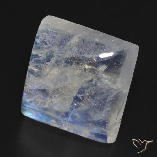 Pedra da Lua Arco-Íris Branco azulado Natural 10.41ct, Quadrado, Transparente