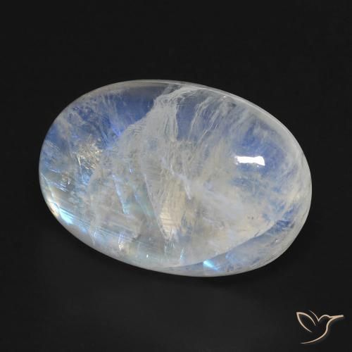 Pedra da Lua Arco-Íris Branco azulado Natural 18.43ct, oval, Transparente