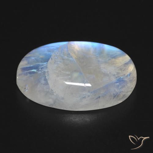 Pedra da Lua Arco-Íris Branco azulado Natural 18.43ct, oval, Transparente
