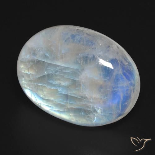 Pedra da Lua Arco-Íris Branco azulado Natural 27.24ct, oval, Transparente