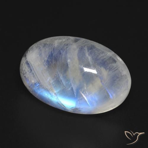 Pedra da Lua Arco-Íris Branco azulado Natural 14.99ct, oval, Transparente