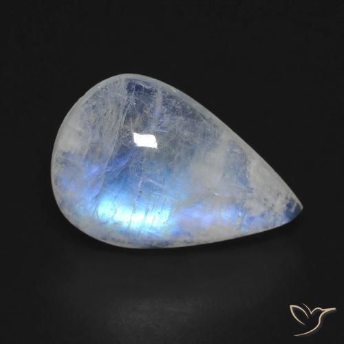 6.42ct Natural Branco azulado Pedra da Lua Arco-Íris, Formato de pêra, Transparente
