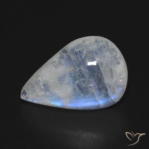 Pedra da Lua Arco-Íris Branco azulado Natural 6.42ct, Formato de pêra, Transparente