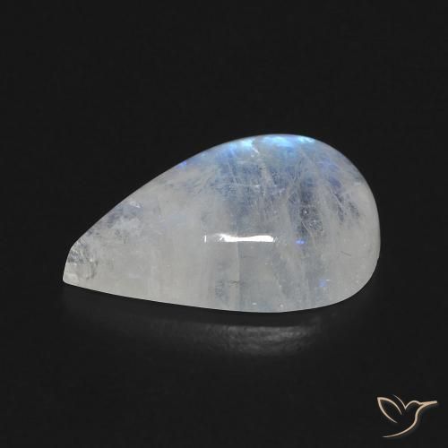 Pedra da Lua Arco-Íris Branco azulado Natural 6.42ct, Formato de pêra, Transparente
