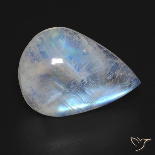 13.49ct Natural Branco azulado Pedra da Lua Arco-Íris, Formato de pêra, Transparente