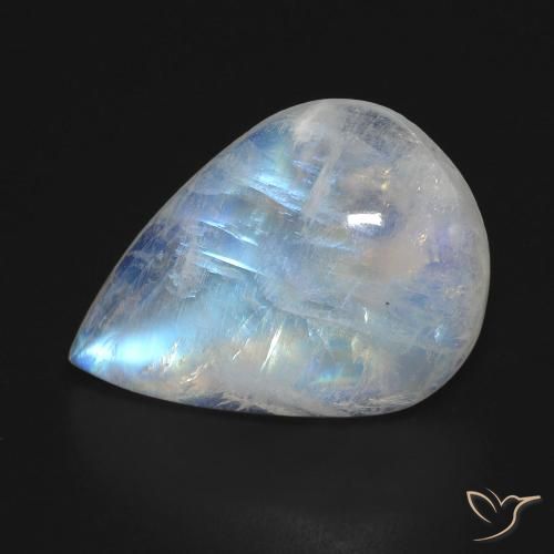 Pedra da Lua Arco-Íris Branco azulado Natural 13.49ct, Formato de pêra, Transparente